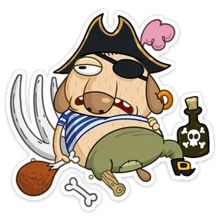 🍗 해적, 개, 만화, 안대, 음식, 술, 해골 whatsapp sticker
