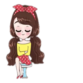 😌 Desenho animado, Menina, Sentada, Bolinhas vermelhas, Laço, Cabelo, Anime, Fofa telegram sticker