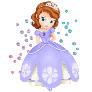 😟 Sofia dessin animé, princesse, robe violette, tiare, couronne, magie telegram sticker