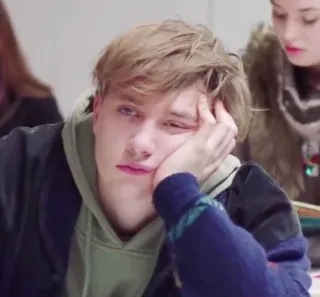 🍷 bored, student, classroom, tired, boy, teenager, blonde hair, daydreaming whatsapp sticker