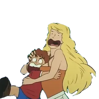 😵 Phim hoạt hình, Ôm, Sợ hãi, Phụ nữ, Con trai telegram sticker