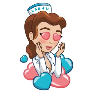 😍 LAB 4 U infermiera, cuori, cartoni animati, amore, medico, laboratorio, sanità telegram sticker