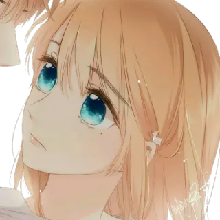 😍 Garota anime, Desenho animado, Cabelo loiro, Olhos azuis, Bonita, Retrato, Mulher whatsapp sticker
