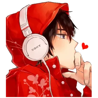 👍 Anime, Chico, Auriculares, Rojo, Corazón telegram sticker