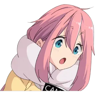 😯 Camp anime, girl, pink hair, cute, camping, scarf telegram sticker