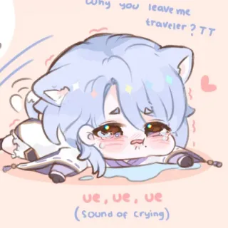 🎐 Why you leave me traveler? TT
ue, ue, ue
(Sound of crying) crying, anime, cartoon, sad, tears, chibi telegram sticker