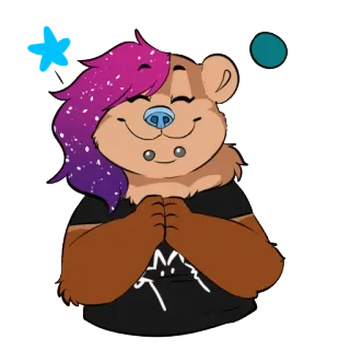 🌟 urso, desenho animado, fofo, peludo, piercings, saudável, kawaii telegram sticker