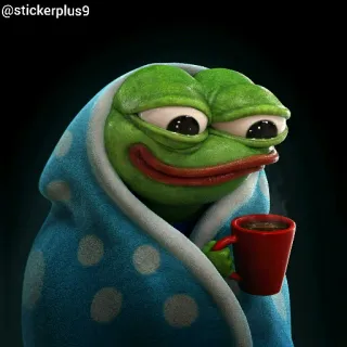 🐸 Pepe the Frog stickerplus9 Pepe, sapo, meme, relaxado, café, cobertor, kawaii, fofo whatsapp sticker