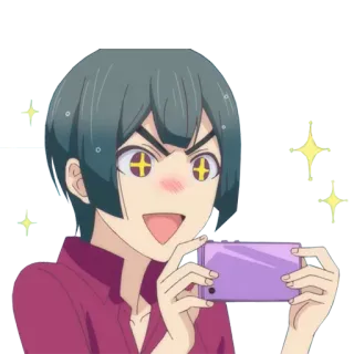 ⭐ anime, excited, happy, sparkle, smartphone, character whatsapp sticker