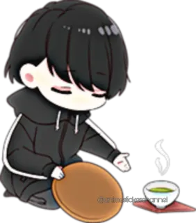 😌 tea, anime, kawaii, cute, cartoon, beverage whatsapp sticker