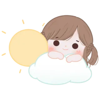 🧸 cartoon, cute, girl, cloud, sun, kawaii whatsapp sticker