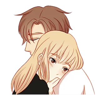 😔 hug, couple, affection, love, cartoon, anime, manga telegram sticker