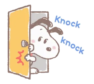 🚪 Snoopy Knock knock 狗, 卡通, 花生, 门, 敲门 whatsapp sticker
