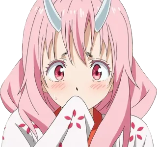🤭 Shuna That Time I Got Reincarnated as a Slime Anime, Shuna, cheveux roses, démon, mignon telegram sticker