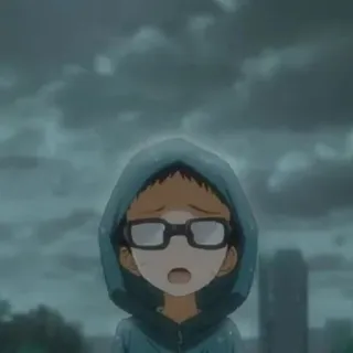 ✨ anime, boy, glasses, rainy, sad, hoodie telegram sticker
