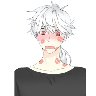 😳 Anime, Kussmale, Erröten, Überrascht, Weißes Haar, Cartoon, Männlich telegram sticker