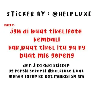 😡 STICKER BY: @HELPLUXE
note:
jgn di buat tikel/foto
kembali
kak, buat tikel itu ga kу
buat mie goreng
dan jika ada sticker
99 persis seperti @heLPLUXE buat
mohon Lapor ke bot makasi sm sm whatsapp sticker