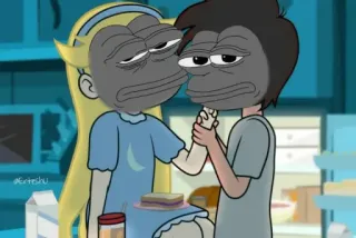🍳 Pepe the Frog Star vs. the Forces of Evil пепе лягушонок, звёздочка против сил зла, мем, мультфильм, фанарт, пародия telegram sticker