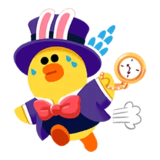 ⏱ poulet, oreilles de lapin, haut-de-forme, nœud papillon, temps, horloge whatsapp sticker