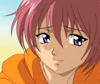 🙁 Anime, Mädchen, Traurig, Pinke Haare, Oranger Hoodie telegram sticker