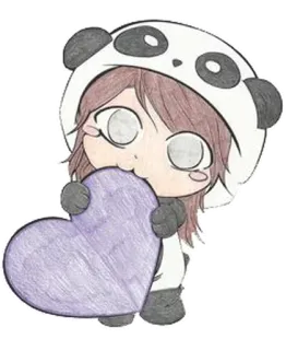 💜 แพนด้า, จิบิ, หัวใจ, น่ารัก, อนิเมะ, ผู้หญิง telegram sticker