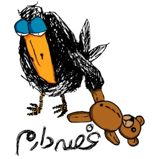 ☹ غصه دارم crow, raven, teddy bear, sadness, melancholy, sketch, doodle, depressed telegram sticker