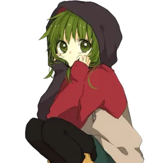 😗 Anime, Mädchen, Grüne Haare, Hoodie, Kawaii, Cartoon telegram sticker