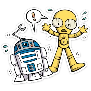 😳 C-3PO, R2-D2 Star Wars robots, dessin animé, science-fiction, personnage, film, droïde telegram sticker