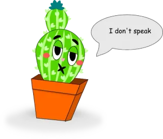 😶 I don't speak кактус, пузырь речи, растение, тихий, выражение, иллюстрация, мультфильм whatsapp sticker