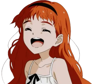 🙃 anime, girl, red hair, smiling, cartoon telegram sticker