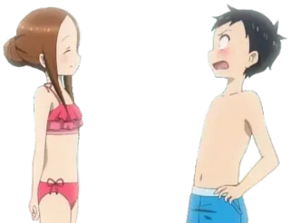 😄 anime, desenho animado, verão, praia, fato de banho, envergonhado telegram sticker