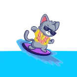 💪 gato, surf, playa, animal, dibujos animados, verano telegram sticker