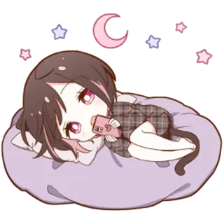 🐱 Anime, Meisje, Kawaii, Leuk, Cartoon, Maan, Sterren, Telefoon whatsapp sticker