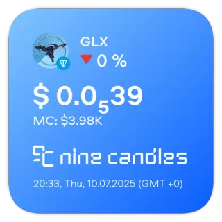 📊 GLX
0 %
$0.0539
MC: $3.98K
nine candles
20:33, Thu, 10.07.2025 (GMT +0) cryptocurrency, finance, investment, trading telegram sticker