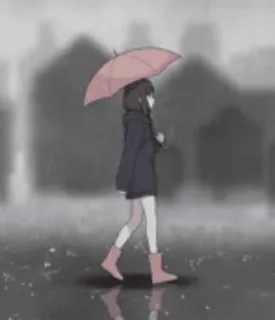 🎌 女孩, 雨伞, 雨, 动漫, 走路, 可爱, 雨天, 孤独 telegram sticker