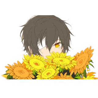 🌻 Anime, Blumen, Figur, Sonnenblumen, Cartoon, Augen, Illustration telegram sticker