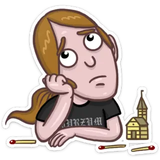 ☹ BURZUM dibujos animados, música, metal, iglesia, cerillas, incendio provocado telegram sticker
