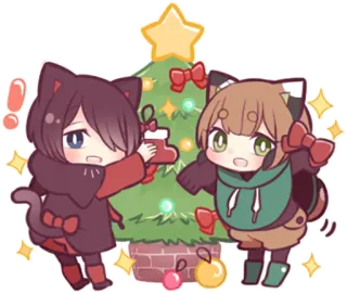 🎄 natale, albero di natale, carino, anime, cartoni animati, gatto, kawaii, festivo whatsapp sticker