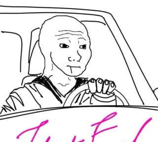 🕸 Wojak Wojak, meme, driving, car, sad, drawing telegram sticker