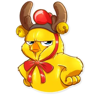 😑 ลูกไก่, ไก่, คริสต์มาส, กวางเรนเดียร์, วันหยุด, สัตว์, การ์ตูน telegram sticker