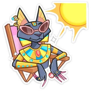 🏖 cat, egypt, bastet, sun, cartoon, beach, vacation telegram sticker