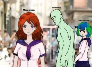 👀 Humanity, Mars-chan, Earth-chan Meme, Anime, Humor, Planetas, Personagens telegram sticker