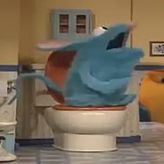 🚽 Toilette, Salle de bain, Dessin animé, Animation, Bleu, Orange telegram sticker