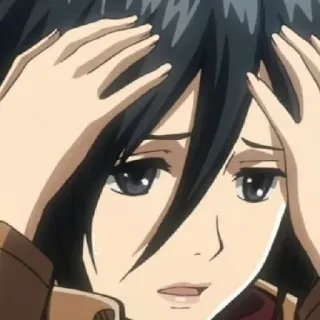 😢 Mikasa Ackerman Attack on Titan anime, personaje, mikasa, ataque a los titanes, preocupada telegram sticker
