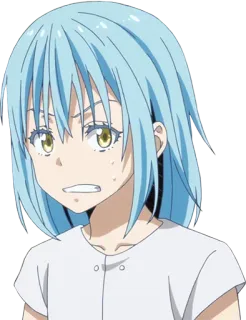 😬 Rimuru Tempest That Time I Got Reincarnated as a Slime Anime, Rimuru Tempest, slime, cheveux bleus, isekai telegram sticker