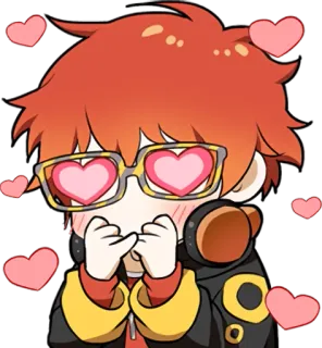 😍 707 Mystic Messenger Anime, Cinta, Hati, Kawaii, Chibi telegram sticker