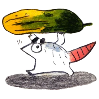 🥒 opos, ogórek kiszony, zwierzę, słodkie, kreskówka, śmieszne, jedzenie telegram sticker