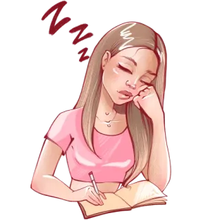 💤 ZZZ sueño, chica, zzz, cansado, estudiante, estudiando telegram sticker