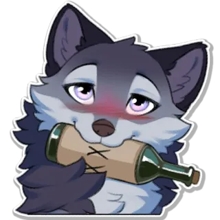 🥴 wolf, animal, cartoon, drinking, bottle, alcohol telegram sticker