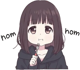 🍽 nom nom Anime, Essen, Gabel, Mampf, Cartoon, Kawaii whatsapp sticker